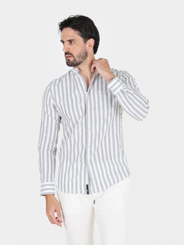 Mao collar linen cotton shirt
