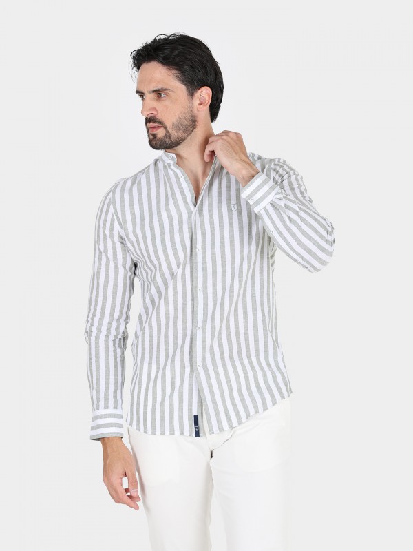 Mao collar linen cotton shirt