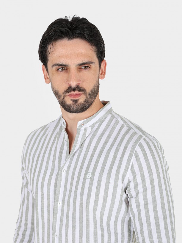 Mao collar linen cotton shirt