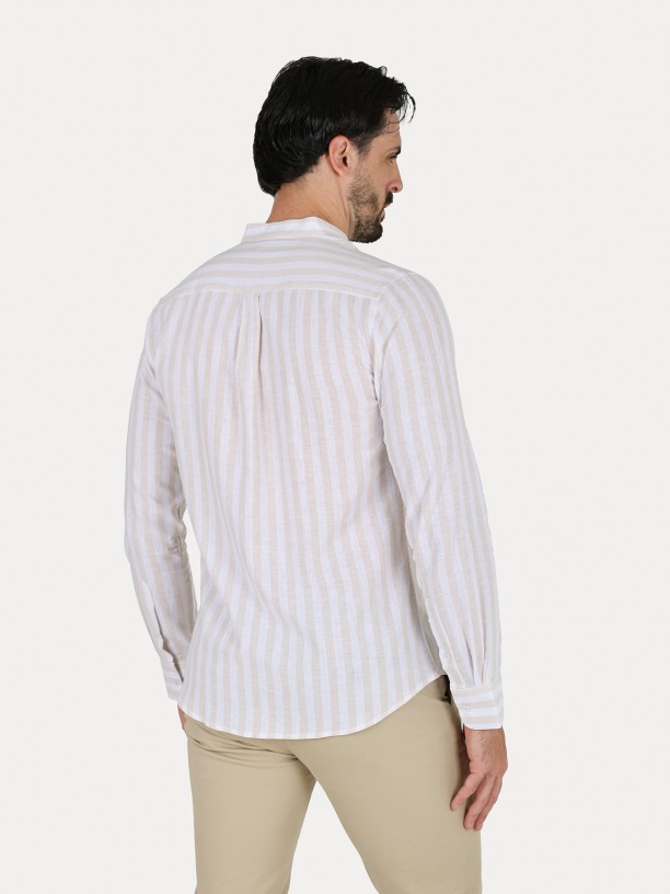Camisa de linho e algodo com gola mandarim