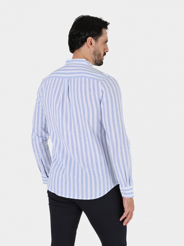 Camisa de linho e algodo com gola mandarim