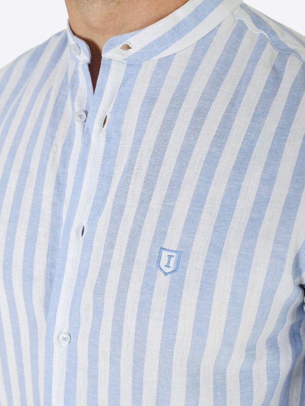 Camisa de linho e algodo com gola mandarim