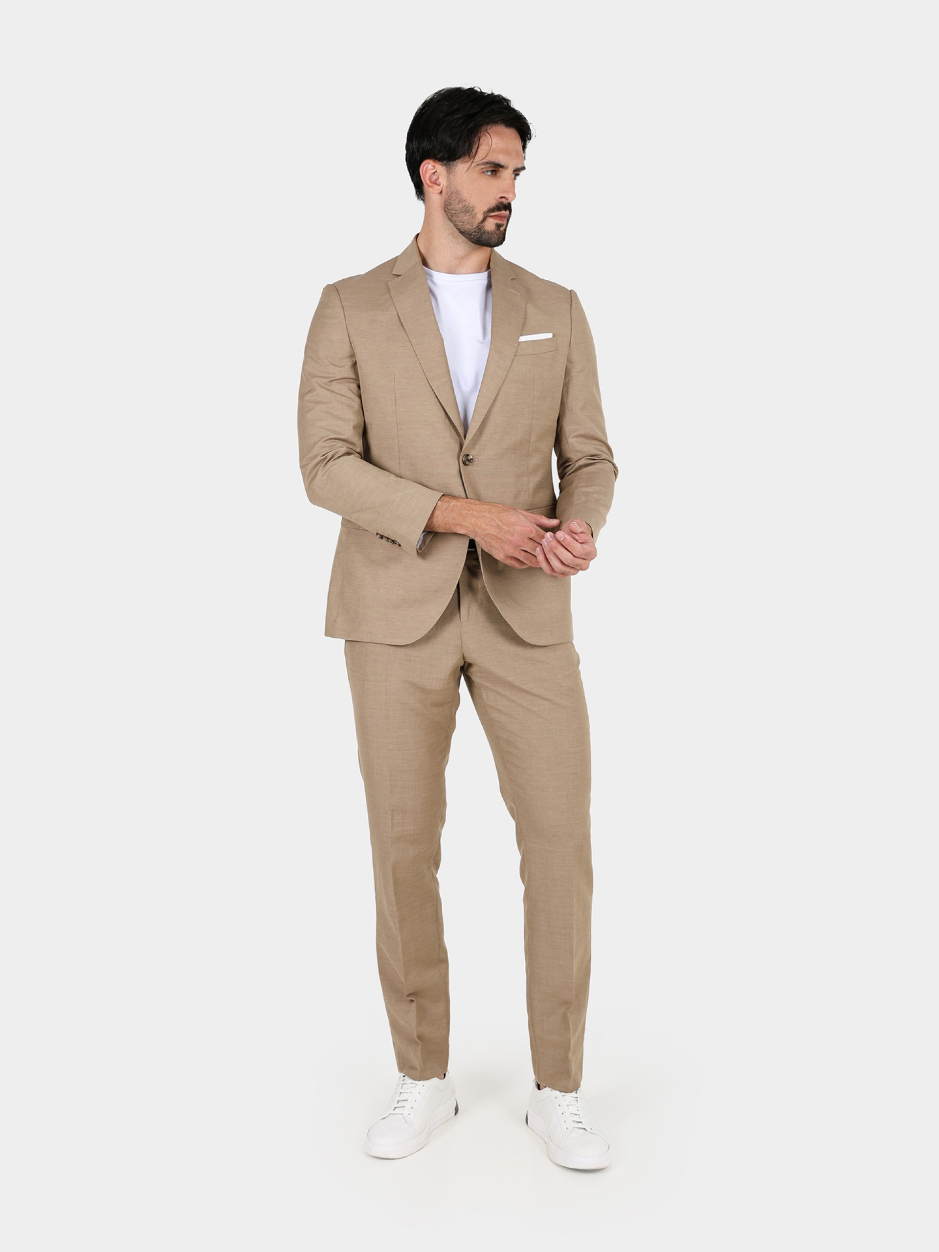 Slim fit plain linen suit