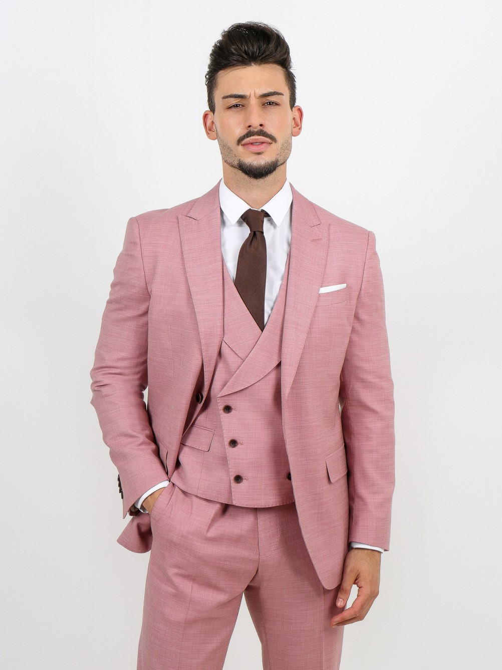 Traje liso slim fit con chaleco