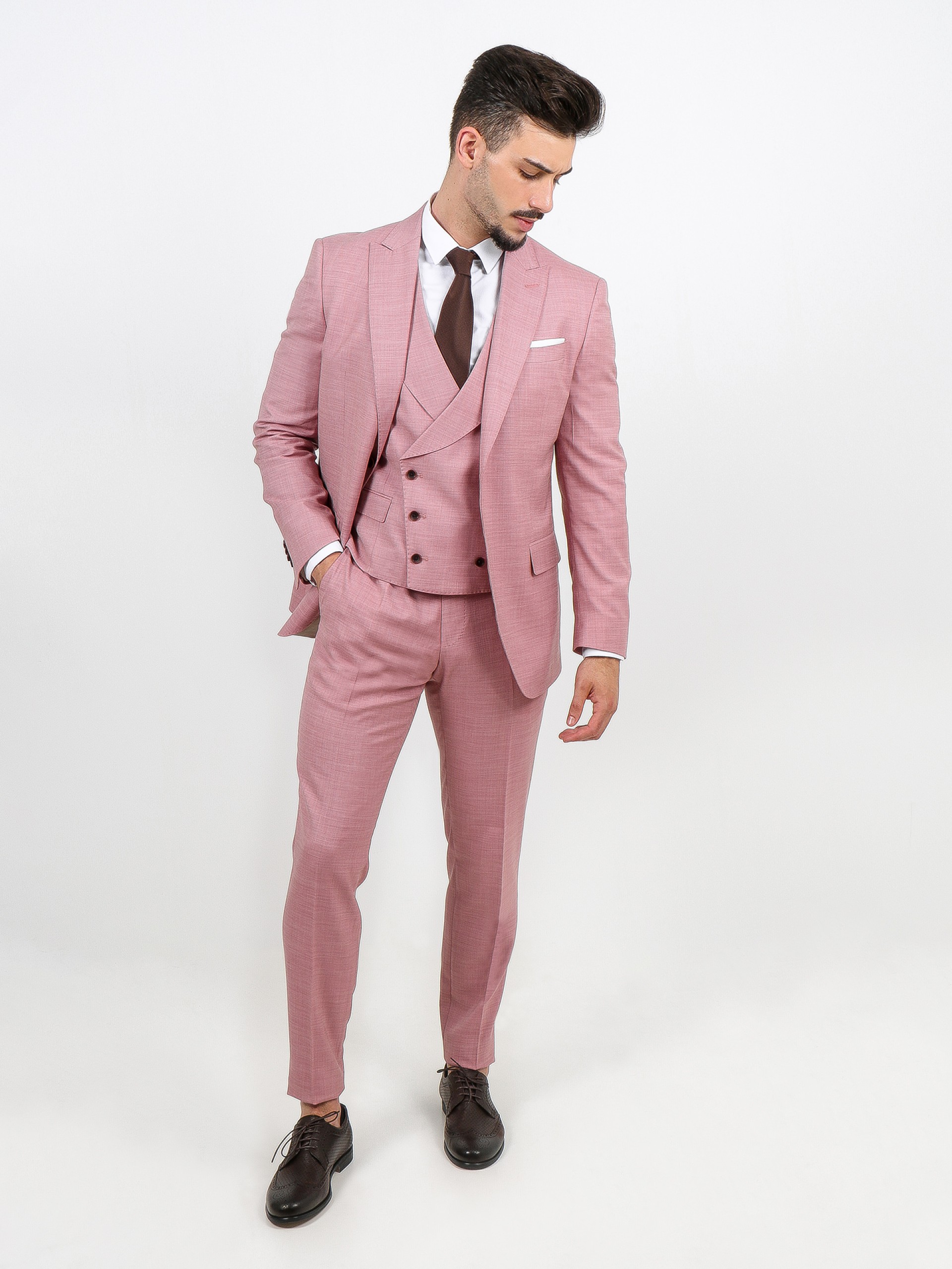 Slim fit plain suit with vest