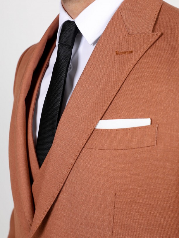 Slim fit plain suit with vest
