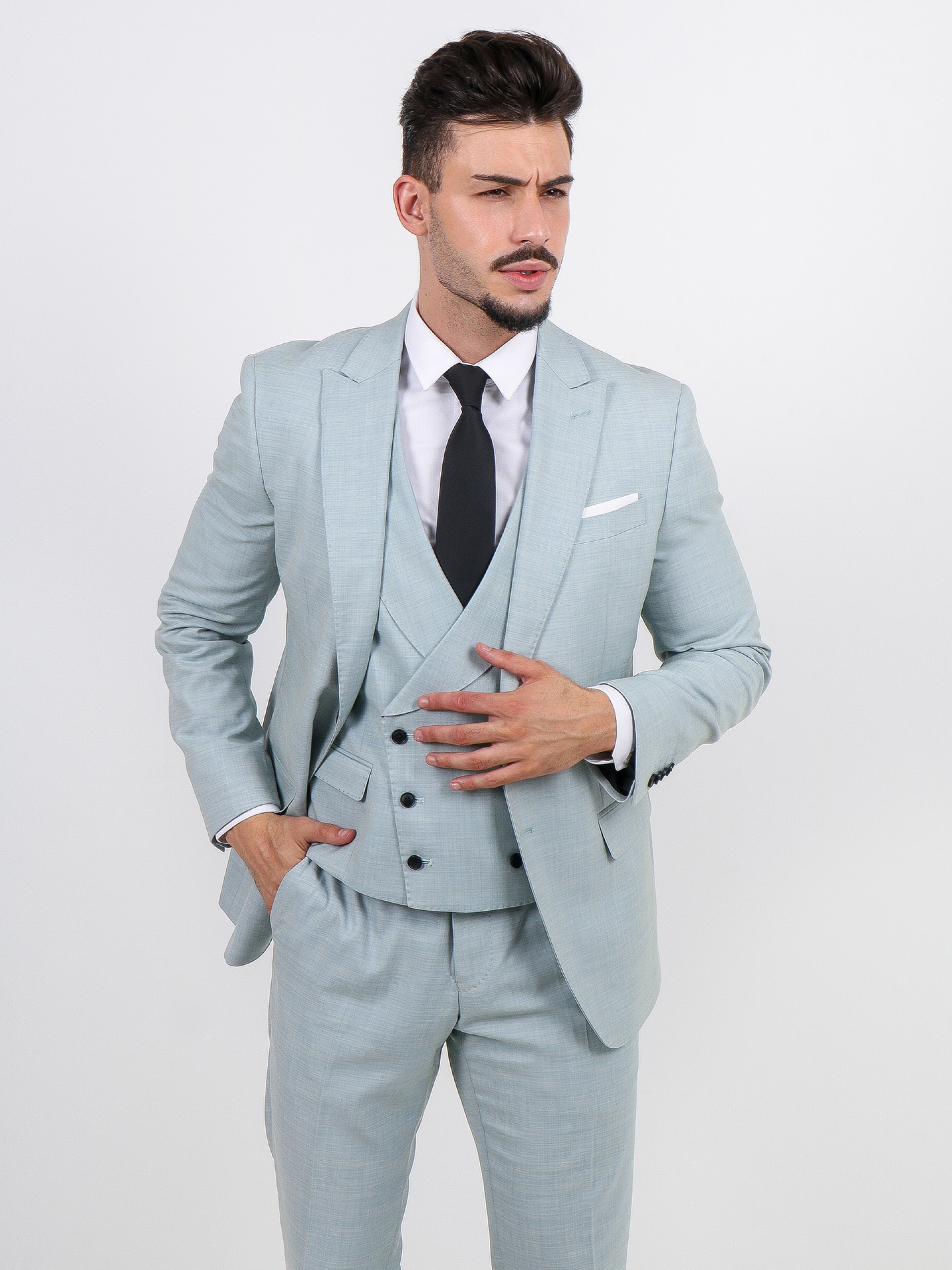 Traje liso slim fit con chaleco
