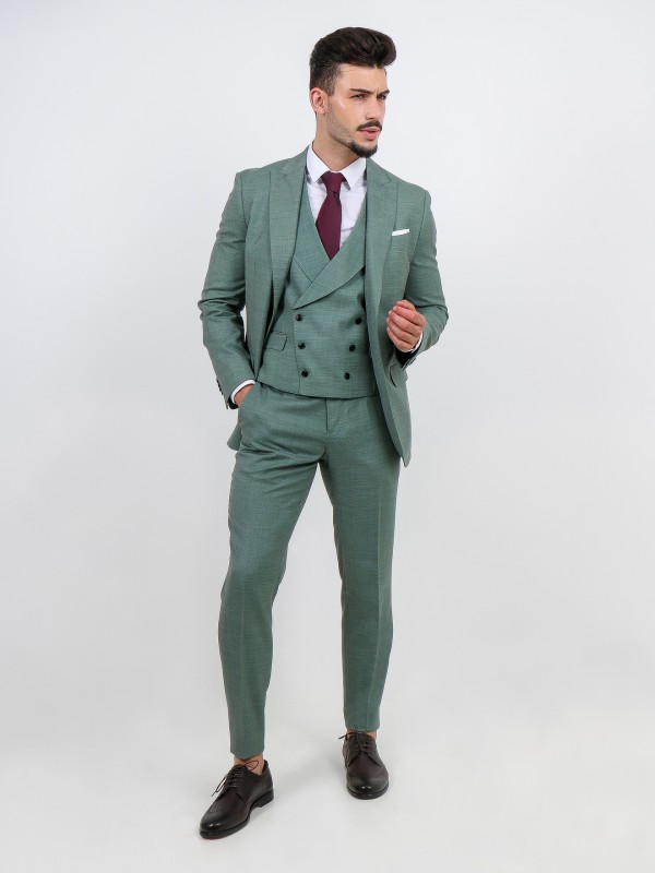 Traje liso slim fit con chaleco