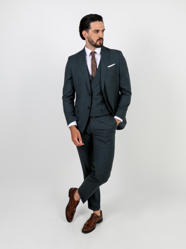 Traje liso slim fit con chaleco