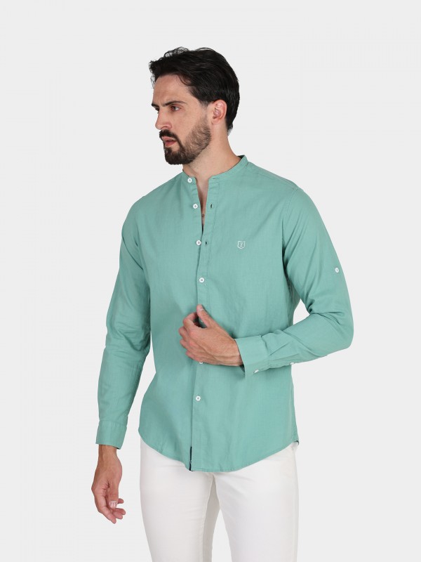 Mao collar linen cotton shirt