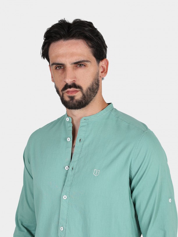 Mao collar linen cotton shirt