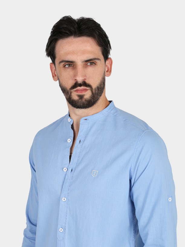 Mao collar linen cotton shirt