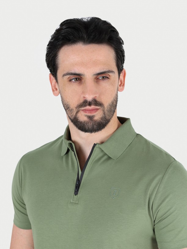 Cotton polo shirt with zip