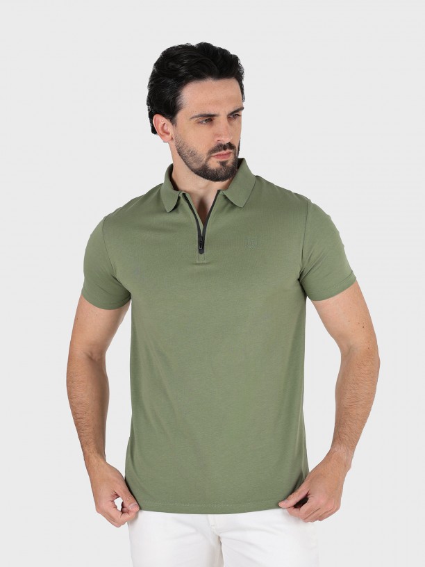 Cotton polo shirt with zip