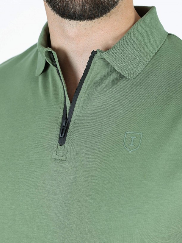 Cotton polo shirt with zip