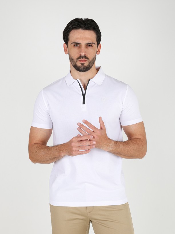 Cotton polo shirt with zip