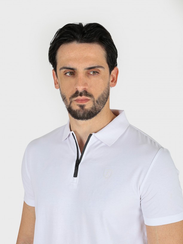 Cotton polo shirt with zip