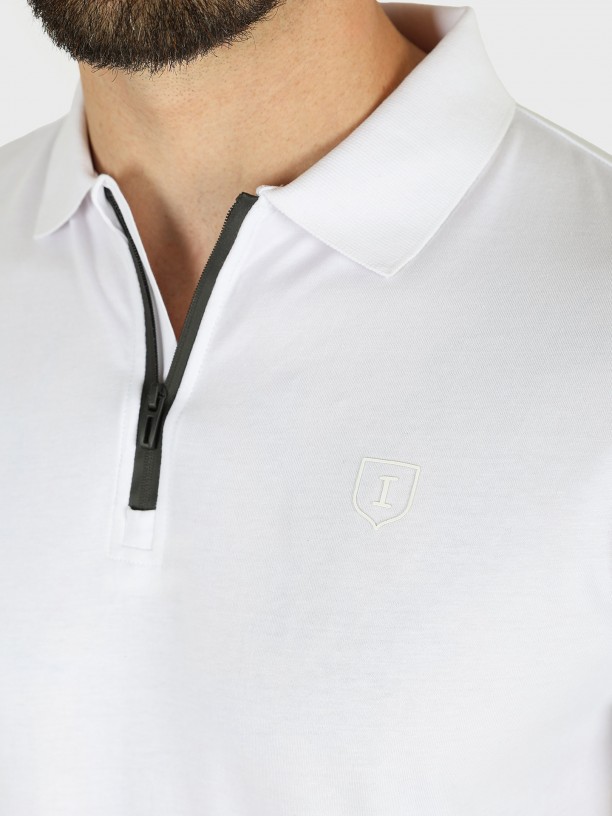 Cotton polo shirt with zip