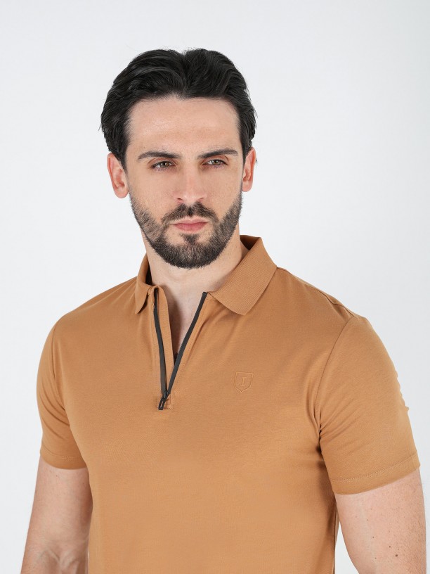 Cotton polo shirt with zip