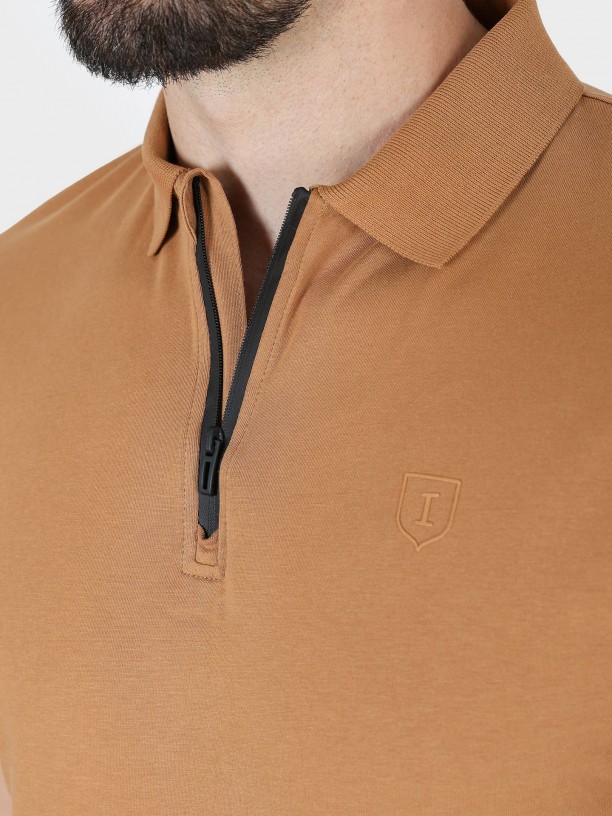 Cotton polo shirt with zip