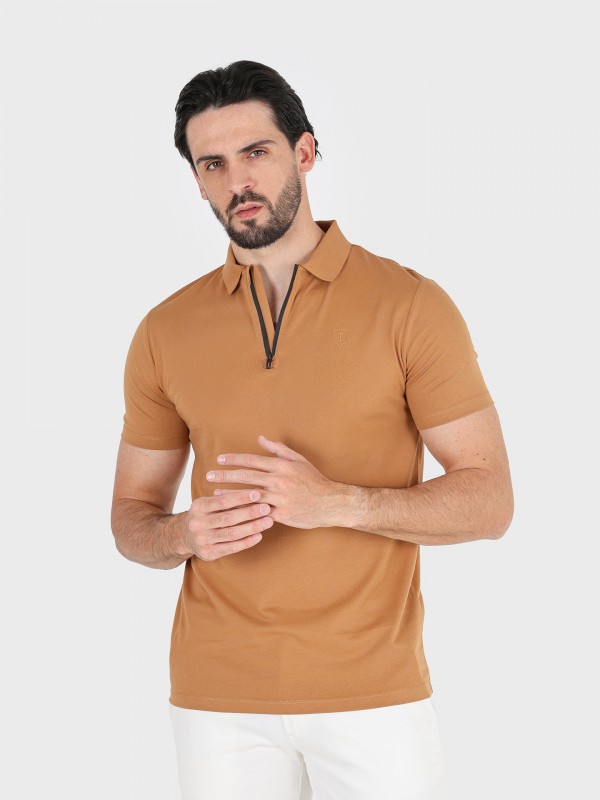 Cotton polo shirt with zip