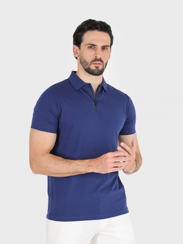 Cotton polo shirt with zip