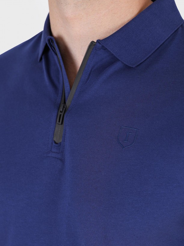 Cotton polo shirt with zip