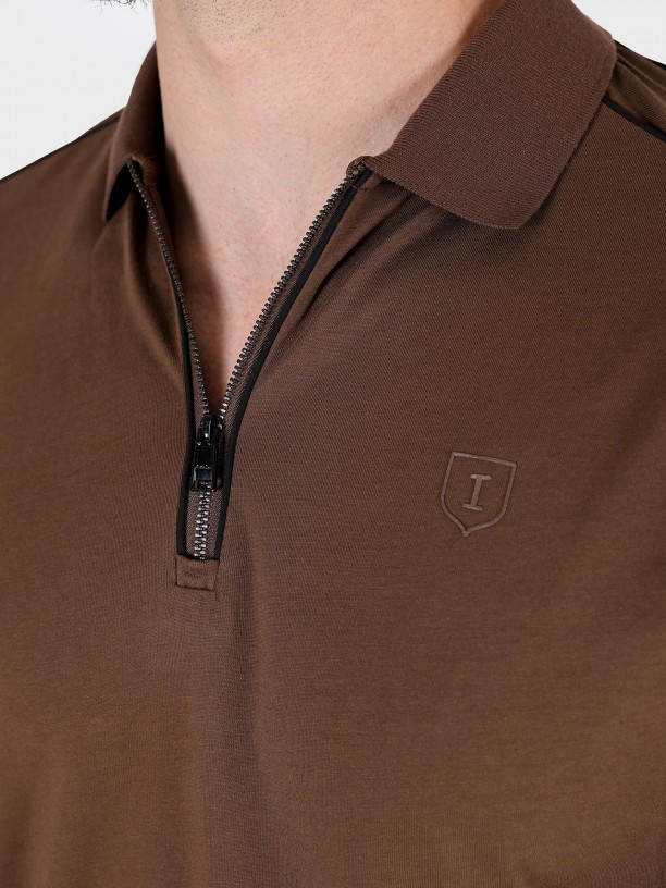 100% cotton polo with zip