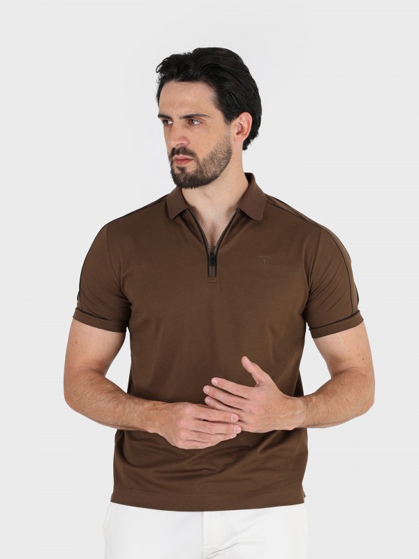 100% cotton polo with zip