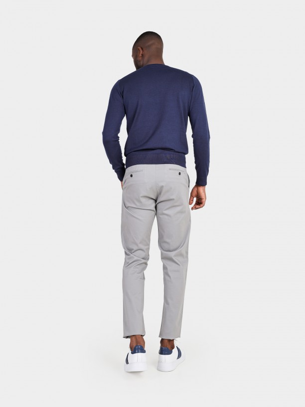 Slim fit elastic cotton chino trousers