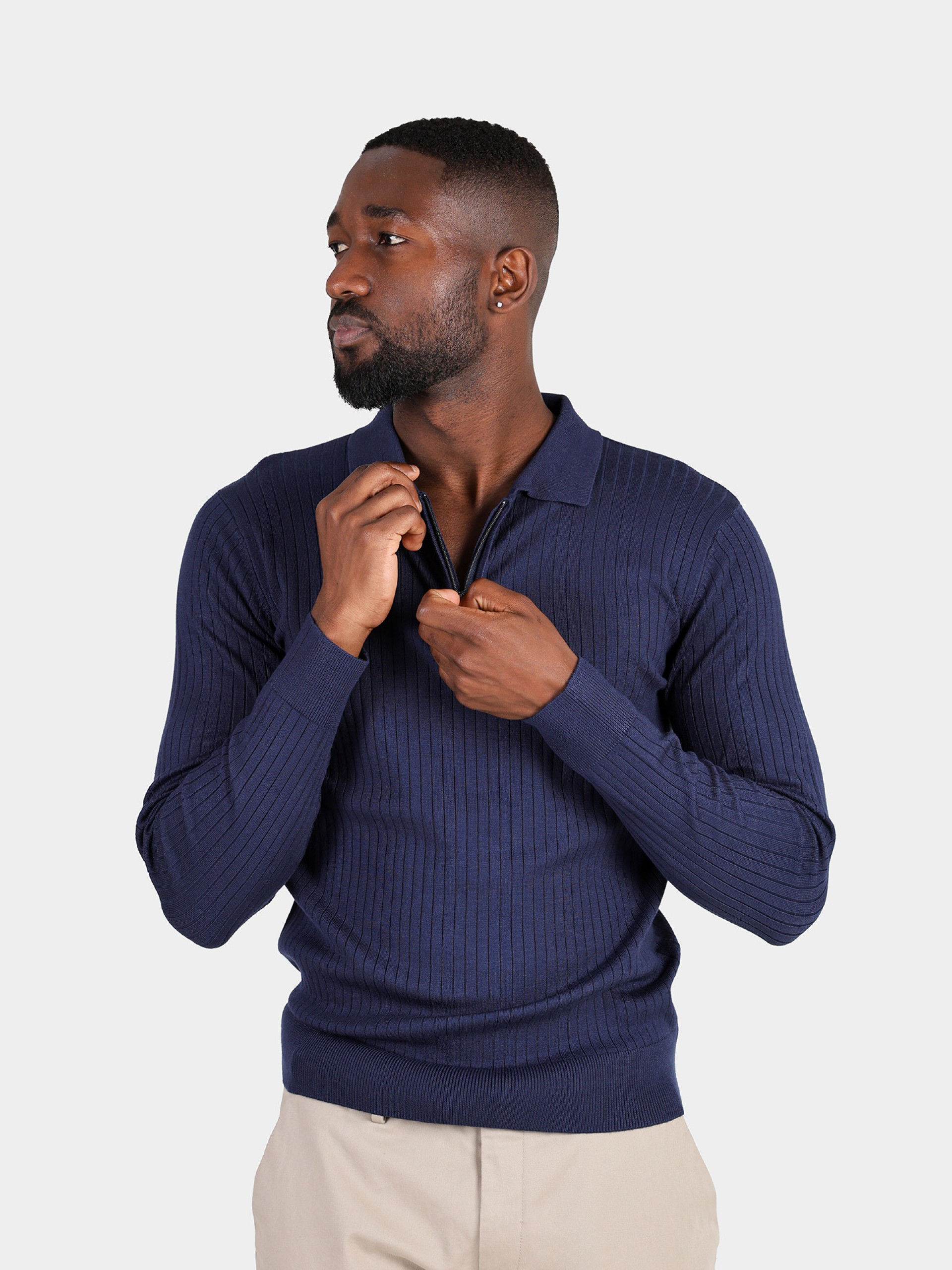 Ribbed knitted polo