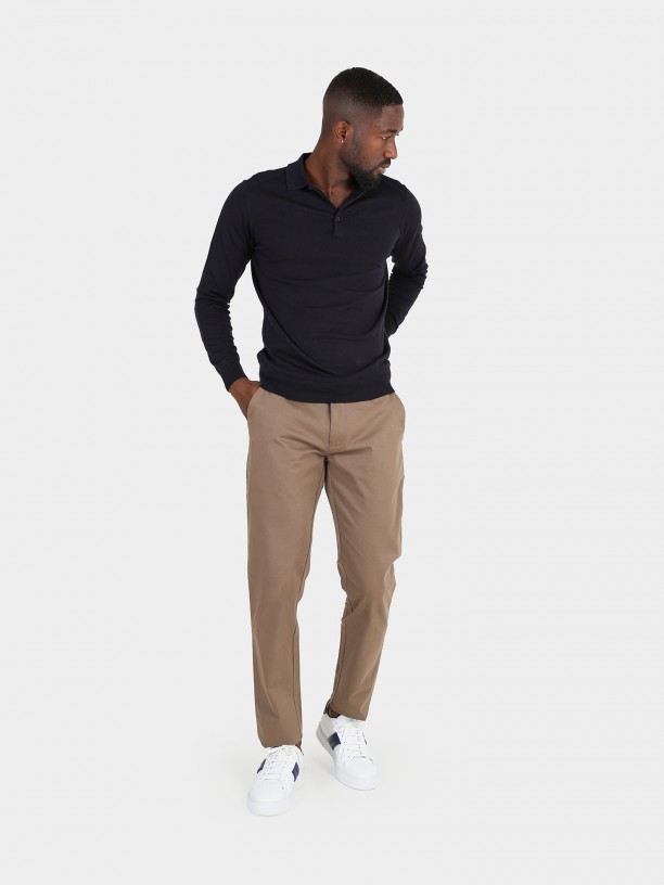 Slim fit elastic cotton chino trousers