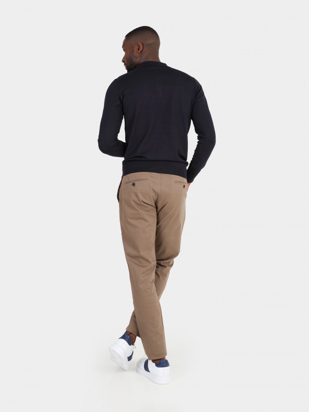 Slim fit elastic cotton chino trousers