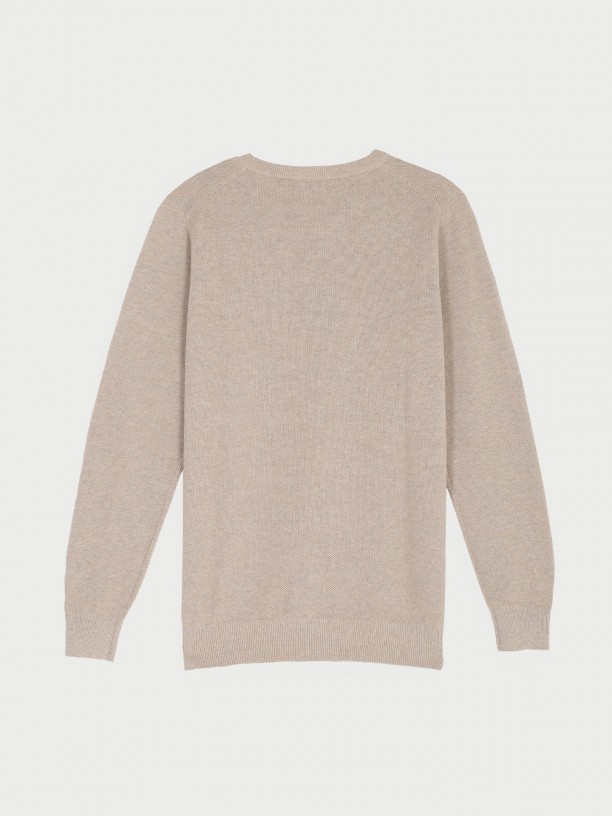 Cotton knit sweater with a round neck