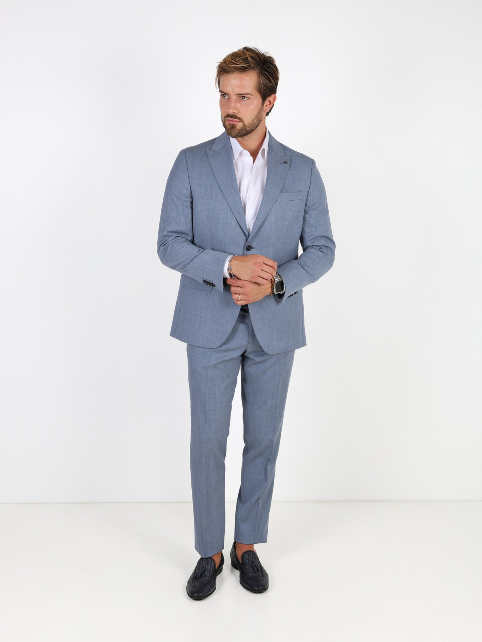 Traje de lana con micro patrón