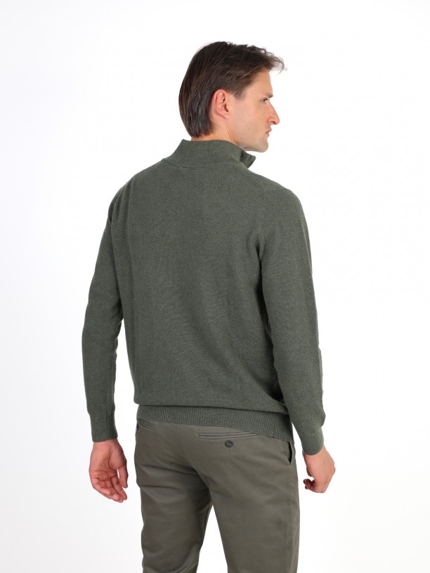 Knit sweater with half-zip 100% cotton