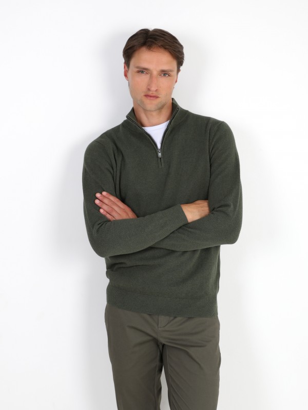 Knit sweater with half-zip 100% cotton