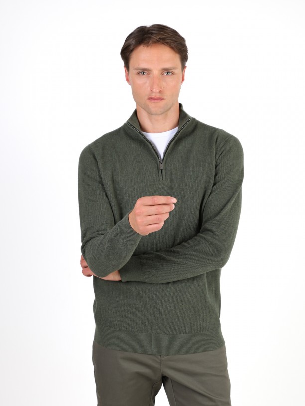 Knit sweater with half-zip 100% cotton