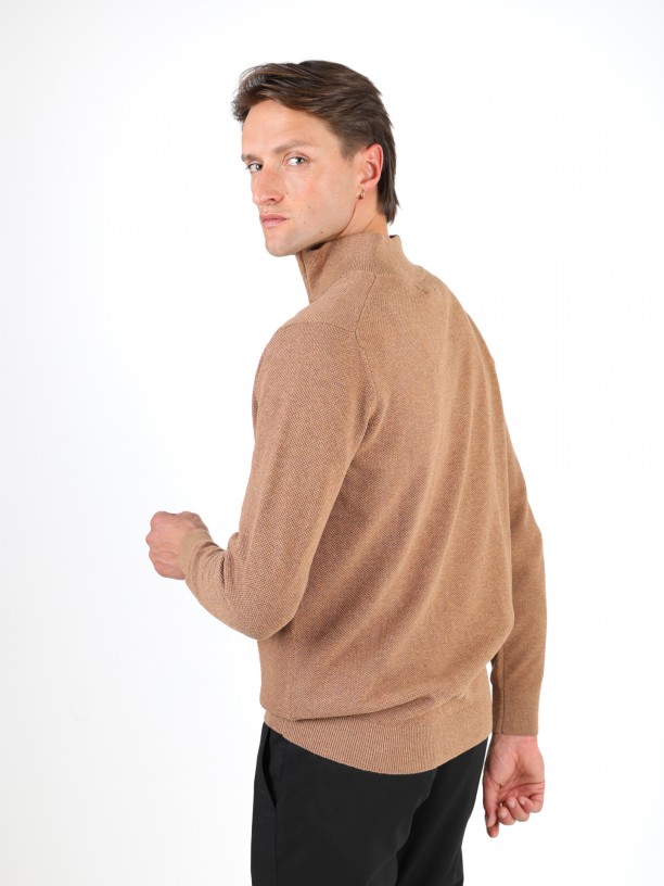 Knit sweater with half-zip 100% cotton