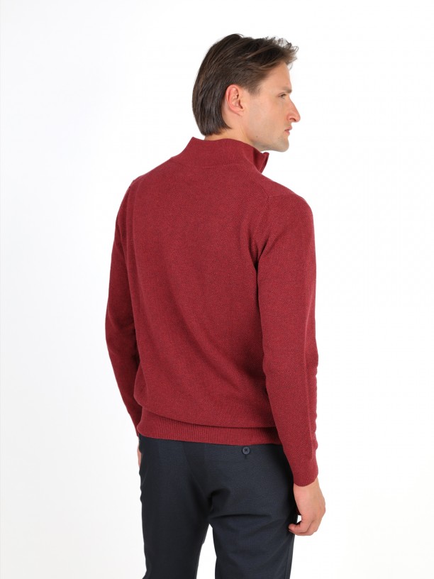 Knit sweater with half-zip 100% cotton