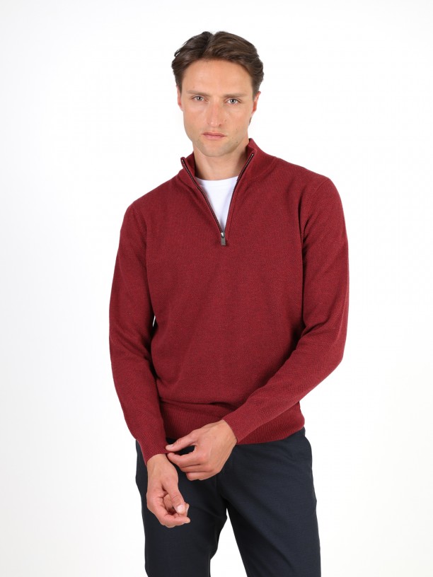 Knit sweater with half-zip 100% cotton