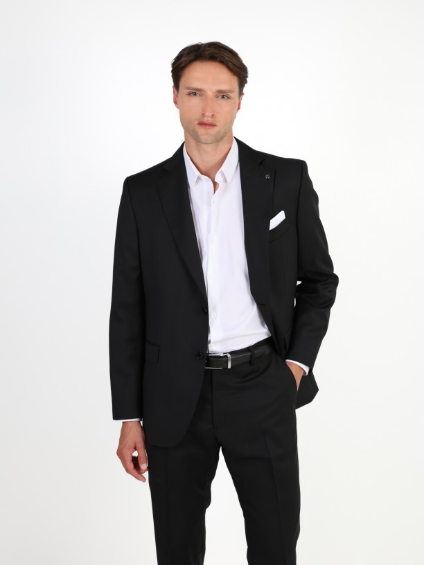 Plain regular fit suit 100% wool