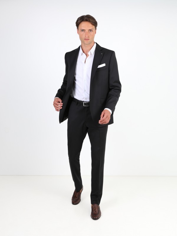 Plain regular fit suit 100% wool