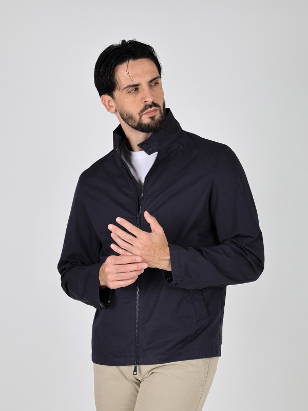 Plain cotton jacket with stand-up collar