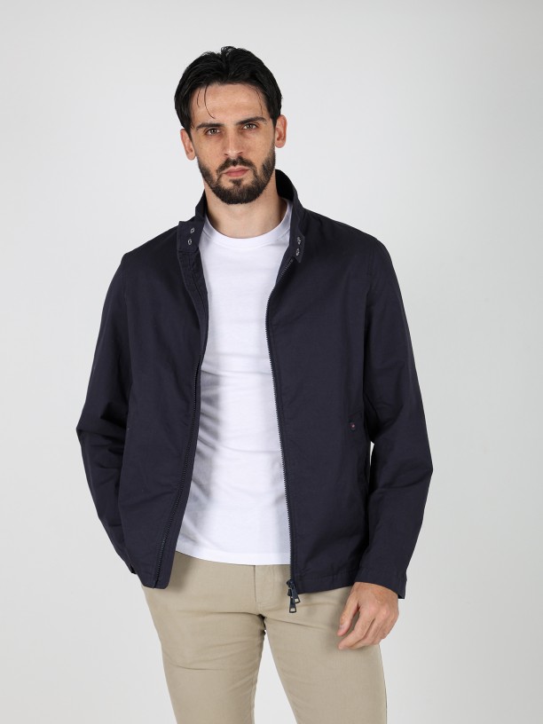 Plain cotton jacket with stand-up collar