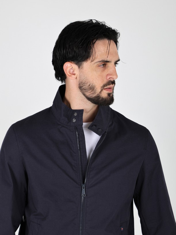 Plain cotton jacket with stand-up collar