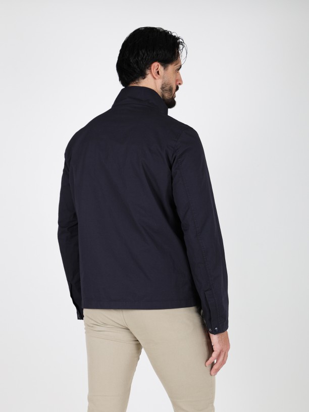 Plain cotton jacket with stand-up collar