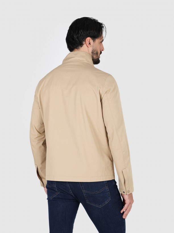 Plain cotton jacket with stand-up collar