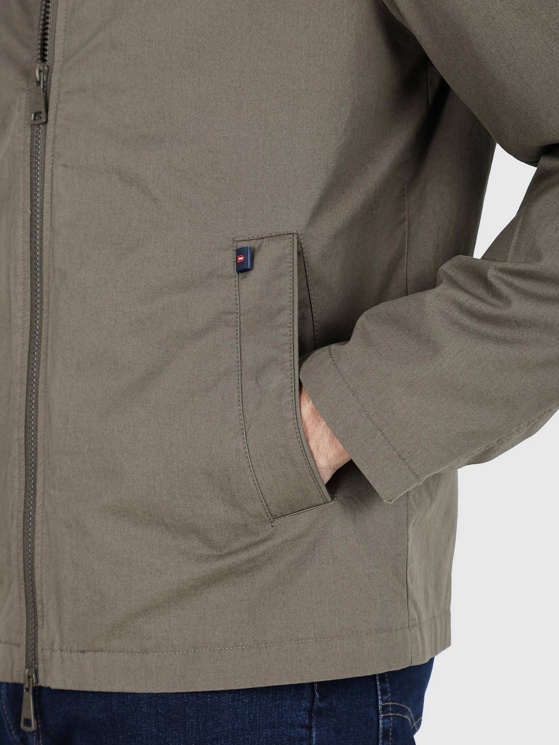 Chaqueta de algodón liso con cuello alto