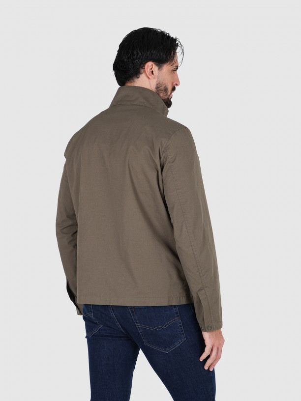 Plain cotton jacket with stand-up collar